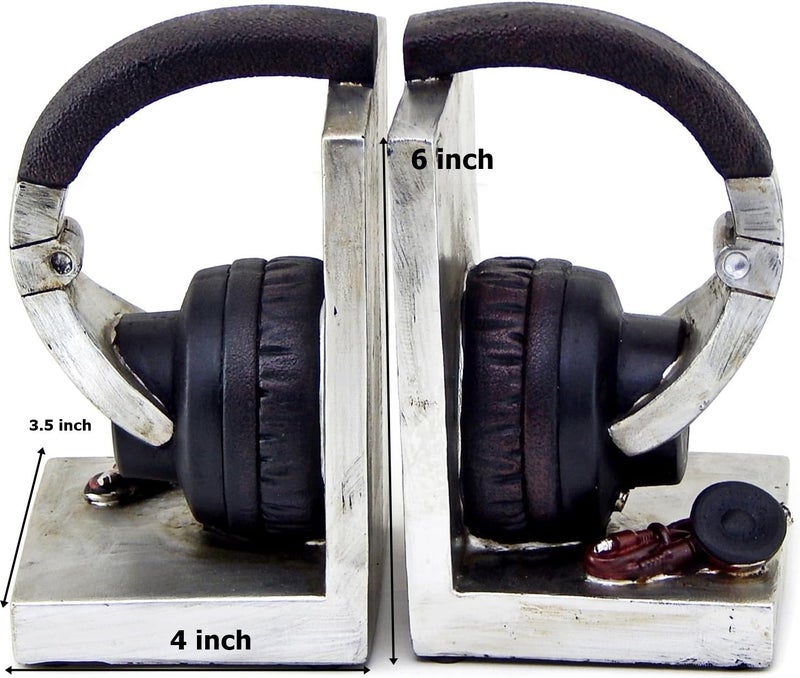 Bellaa 26256 Decorative Bookends Headphone Music Lover Holder Heavy Stoppers Bookshelf Shelves to Hold Book Ends Library Shelf Dividers Vintage Home Decor 6 Inch Tall - Image 3